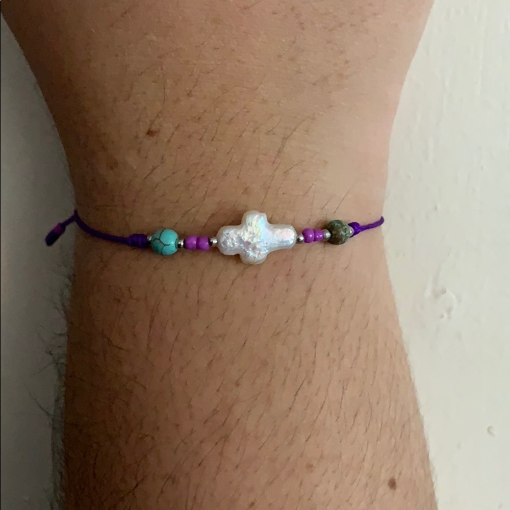 Alvaro Avila Bracelet Purple with Pearl Cross